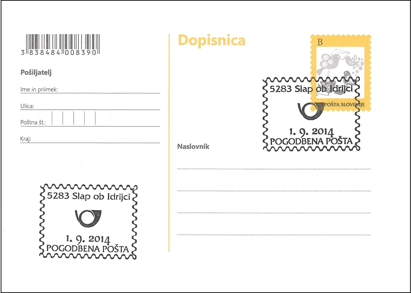 POGODBENA POŠTA 5283 SLAP OB IDRIJCI